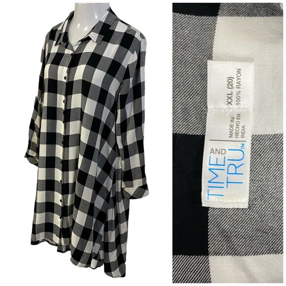 Time And Tru Dress Womens XXL (20) Buffalo Check Work Office Church Date Picnic - Picture 1 of 10